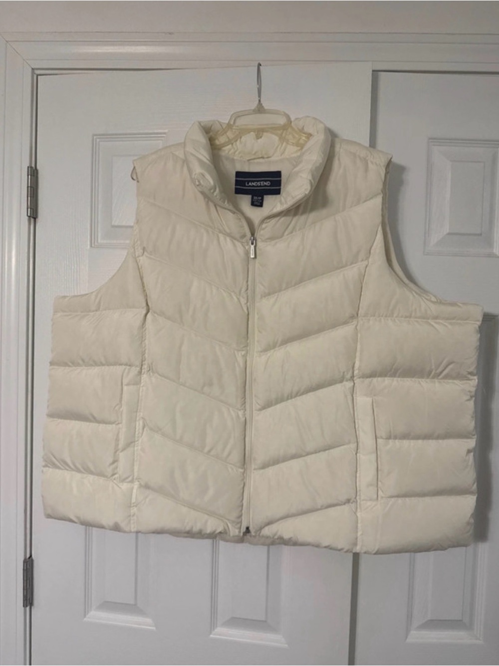 Lands' End Women's Down Puffer Vest in cream color. Size US 3X.